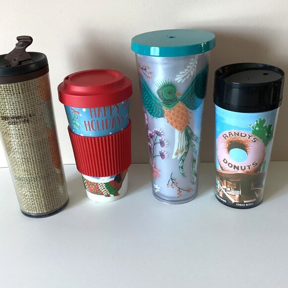 4 Starbucks Travel On-The-Go Mugs Water Tumblers Coffee Tea Hot Cold Drinks - Picture 1 of 9